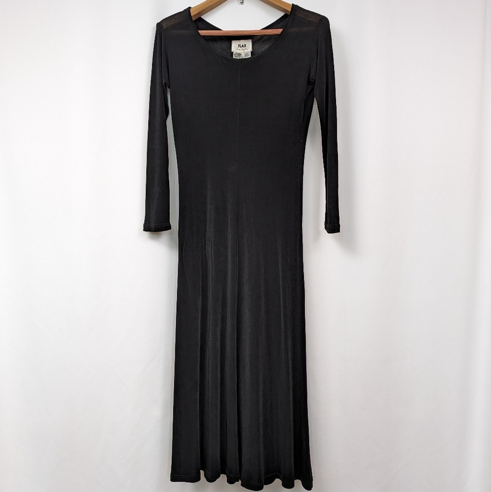 FLAX Stretchy Midi Dress Long Sleeve Whimsigoth Witchy Lagenlook Vintage Petite